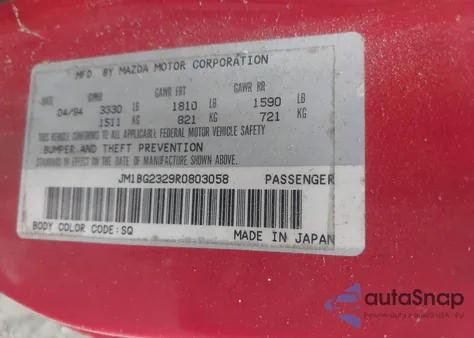 1994 Mazda 323 from USA, damaged, VIN JM1BG2329R0803058